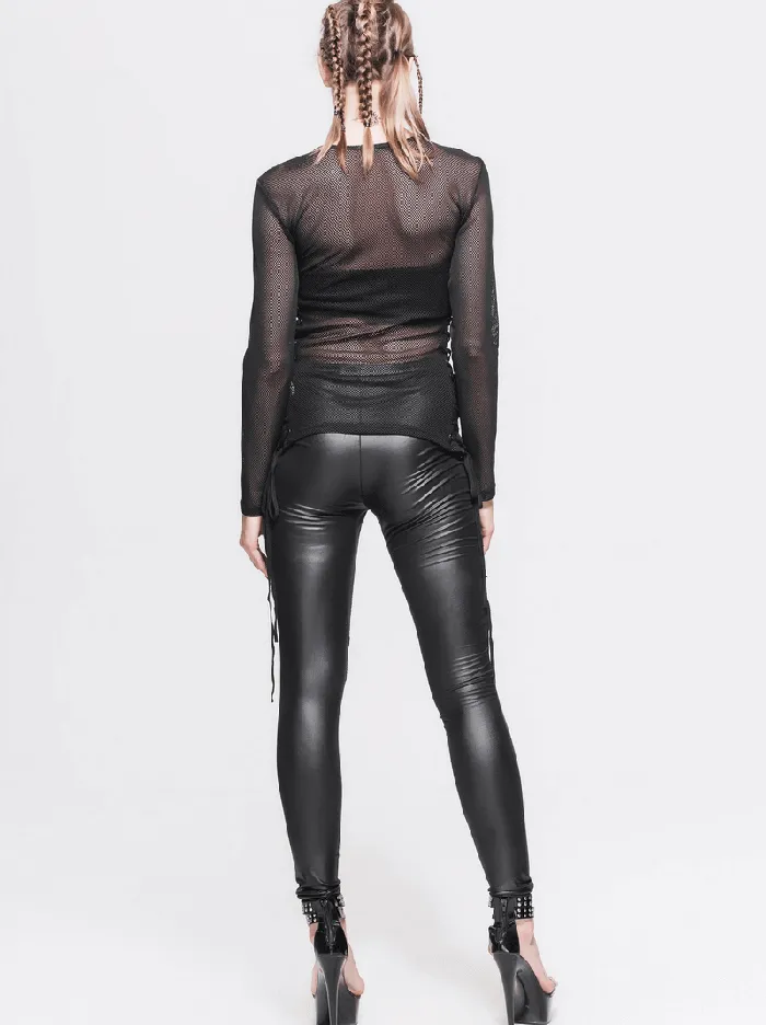EVEs SECRETS Black Mesh Long Sleeve Top Womens Laceup Side Tops Anal